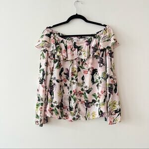 Ecru Light Pink Floral Silk Blouse